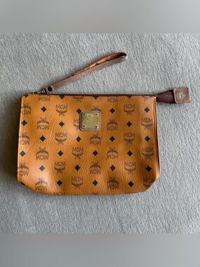 Vintage Rare MCM West Germany Cognac Visetos Monogram Clutch Wristlet Pouch Bag
